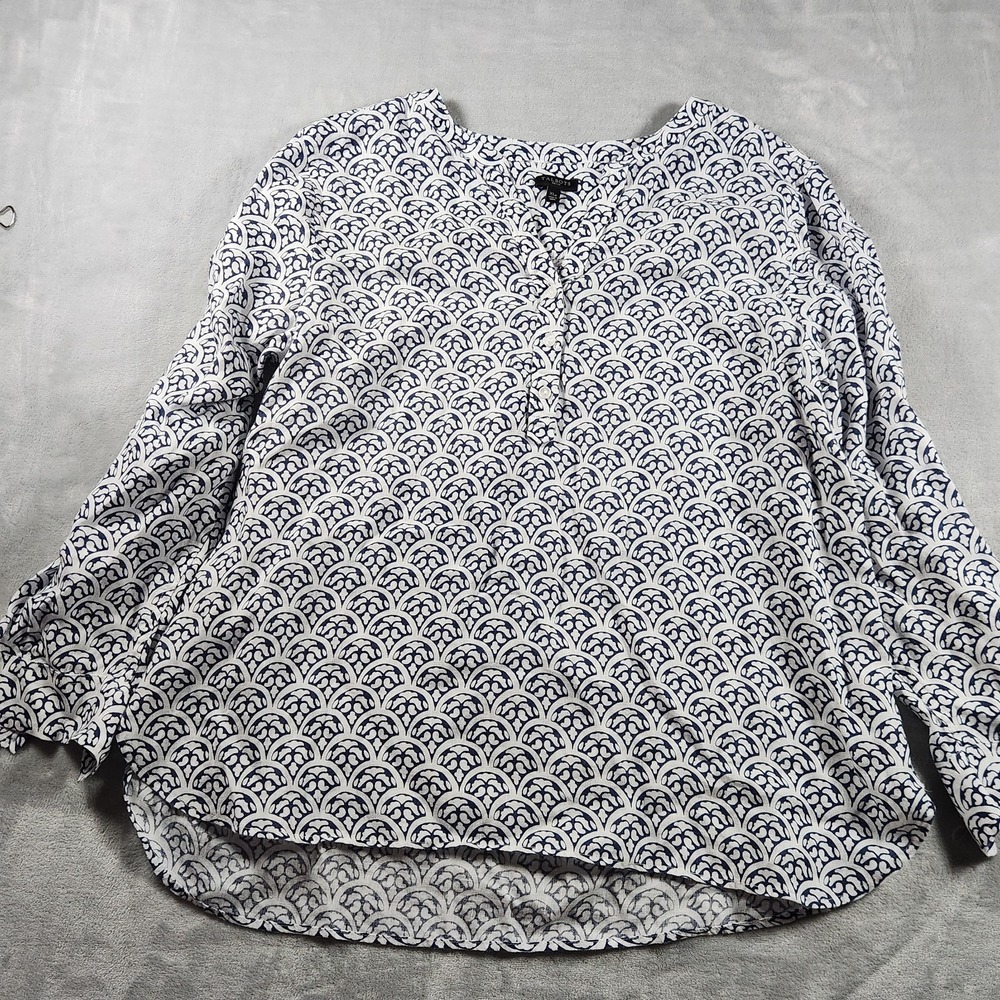 Talbots Women Linen Tunic Top size XL Petite Floral White Blue‎